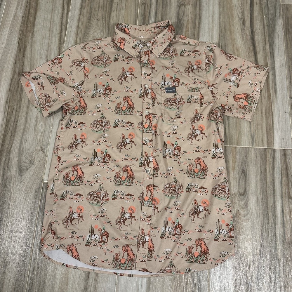 Burlebo Cowboy Up Performance Polo Shirt AOP Rodeo Western Mens M Casual - Picture 2 of 11